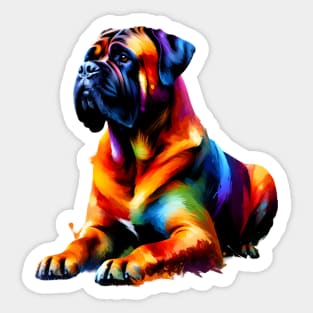 Abstract Colorful Splash Bullmastiff Sitting Portrait Sticker